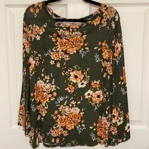 Green and floral blouse